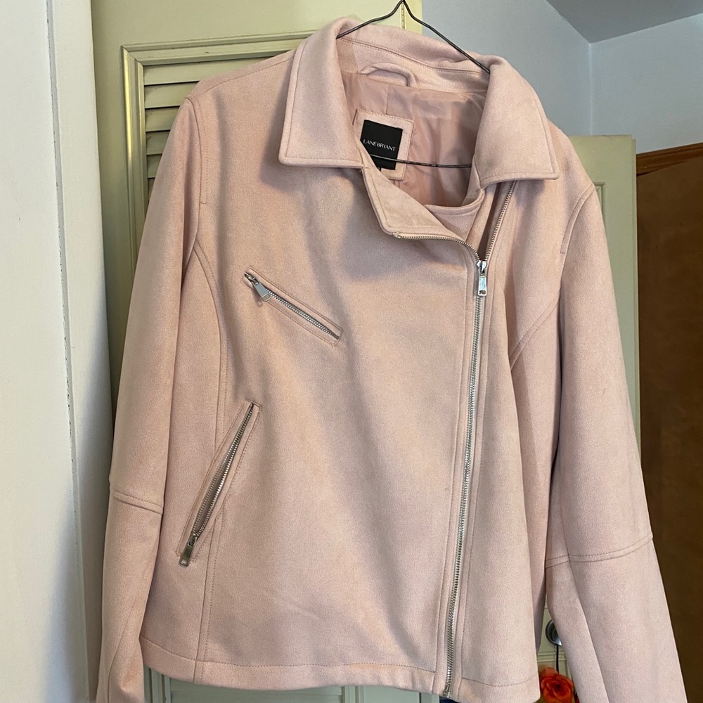 Faux suede baby pink moto jacket